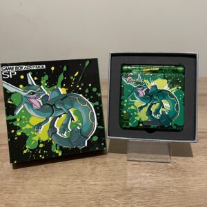 Nintendo GameBoy Advance SP Console Customised Raquaza IPS V5 Screen. Upgraded Battery and Speaker. Complete with Custom Matching Box and Accessories