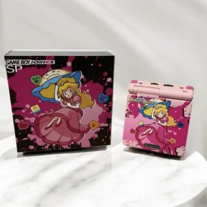 Nintendo GameBoy Advance SP Console Customised Princess Peach IPS V5 Screen. Complete with Custom Matching Box and Accessories.