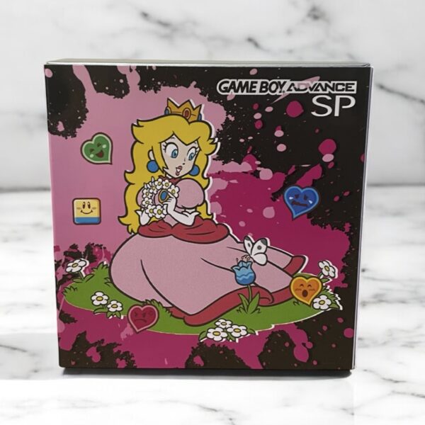 Nintendo GameBoy Advance SP Console Customised Princess Peach IPS V5 Screen. Complete with Custom Matching Box and Accessories.
