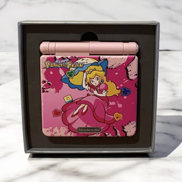 Nintendo GameBoy Advance SP Console Customised Princess Peach IPS V5 Screen. Complete with Custom Matching Box and Accessories.